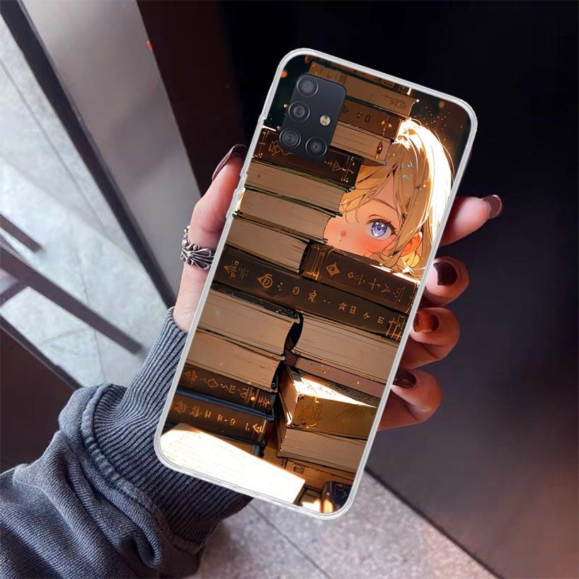 Read Books illustration Reading Phone Case For Samsung Galaxy A12 A52S A42 A32 A22 A51 A50 Note 20 Ultra 10 S10 Plus A71 A70 A31