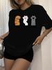 Women's Casual Short-sleeved Top Printed with Rock-paper-scissors and Cat Paw Patterns.women Clothing Fashion Summer Streetwear