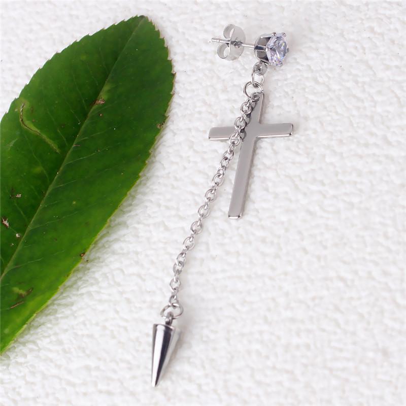Punk Zircon Cross Tassel Pendant Earrings Stainless Steel Geometric Pointed Cone Drop Ear Jewelry Party Gifts For Women Girls