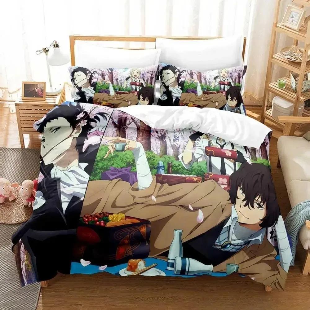 Fashion Bungou Stray Dogs S4 Bedding Set Cartoon Anime Three-piece Set Adult Kid Bedroom Duvet Cover Sets 3D Print Kawaii Anime