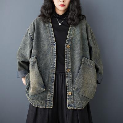 DIMANAF 2025 New Plus Size Spring Jacket Coats Women Denim Patchwork Coats Casual Bat Loose Cotton Buttons Oversize Blue Short Jacket