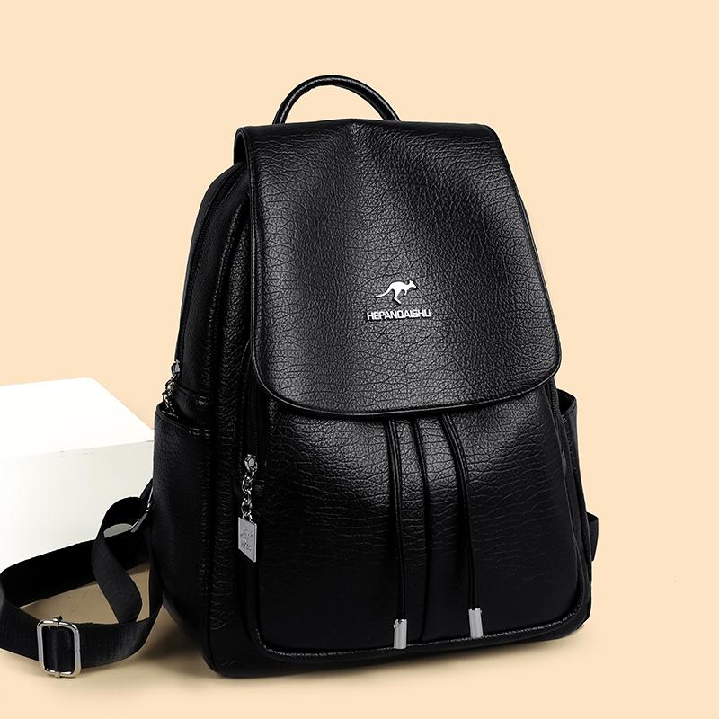 Rucsac-Geantă din Piele Ecologică Texturată cu Buzunar Frontal cu Clapetă Mâner Superior Rucsac Casual de Zi pentru Femei