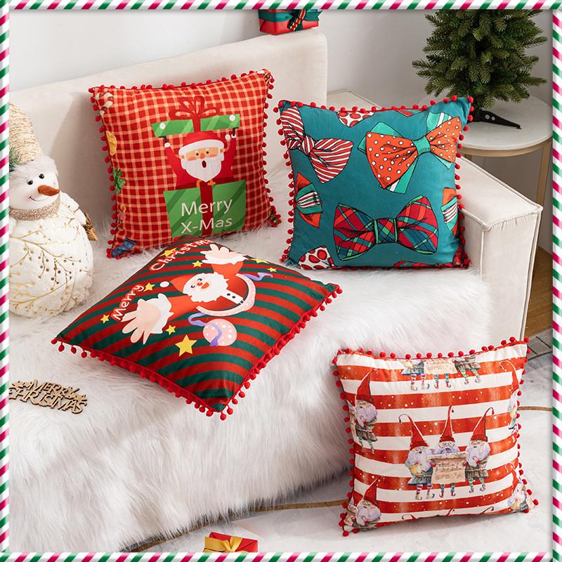 Cartoon Santa Christmas Pillowcase Cushion Back Pillow Cover Xmas Holiday Decor