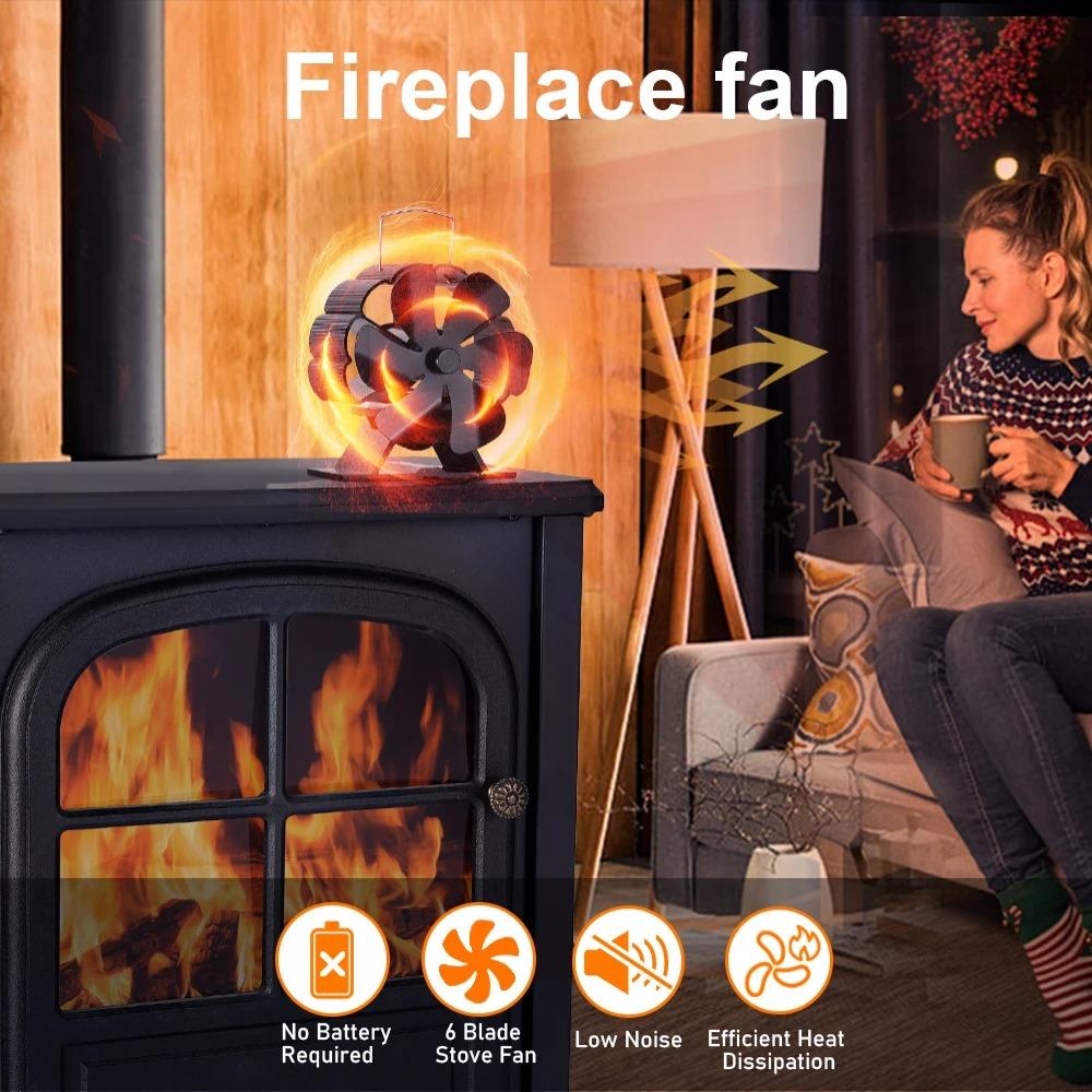 Home Efficient Stove Top Fan 6 Blade Heat Powered Fan Useful Fireplace Fan