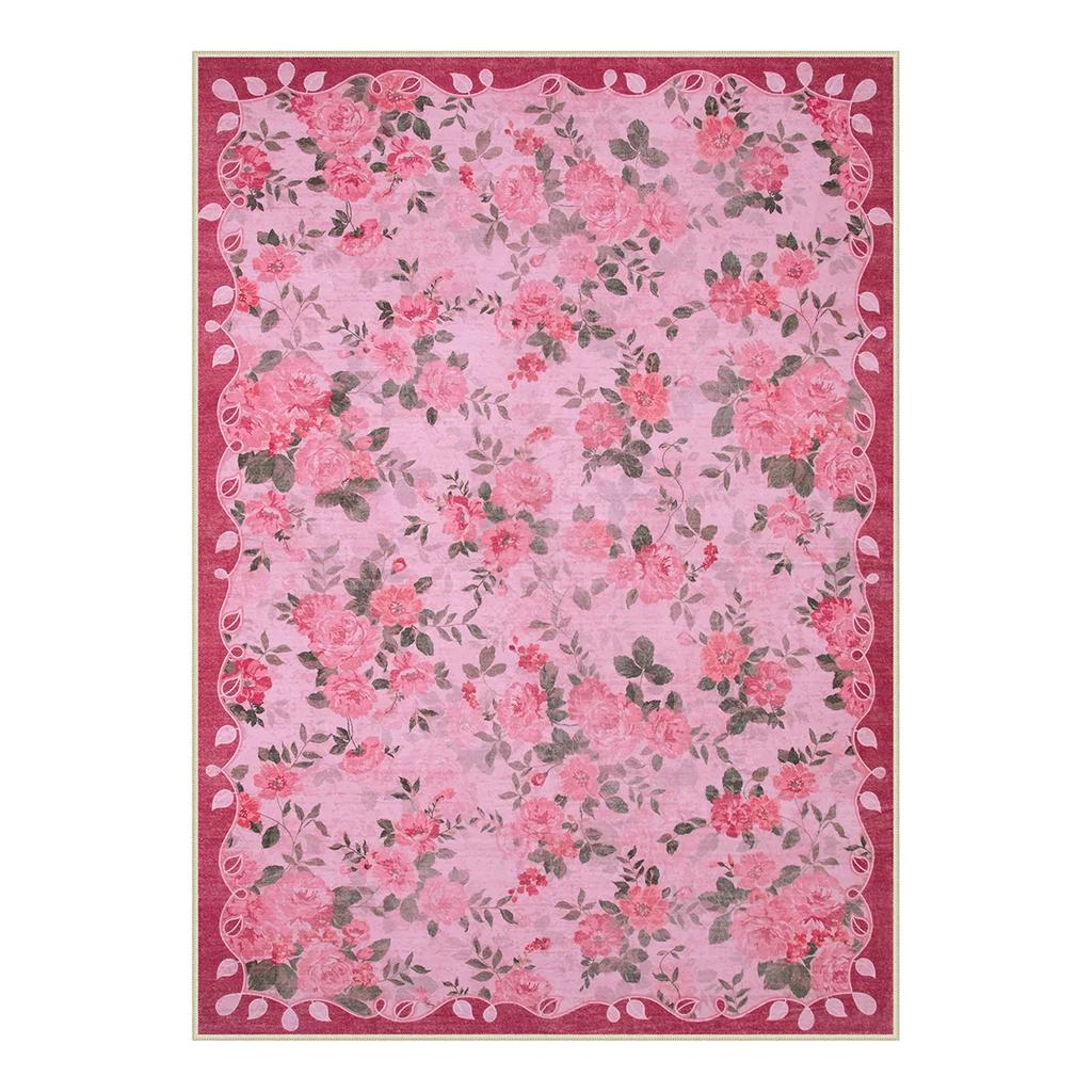 Romantisk Vintage Floral Rosenträdgård Rosa Matta Mjuk Rosa Botanisk Matta Shabby Chic Vardagsrumsmatta Sovrum Accent Floral Matta