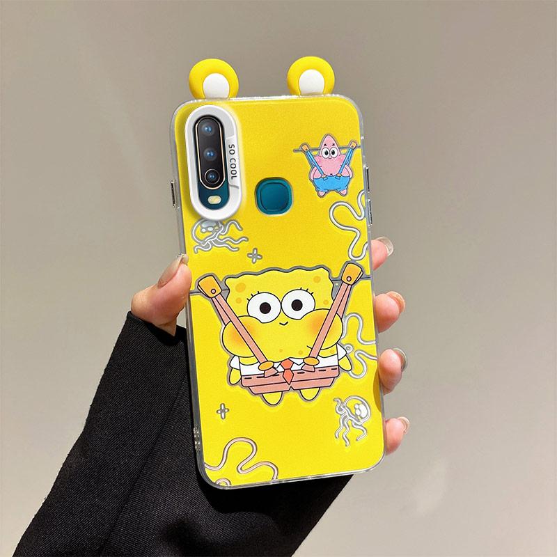 KEYSION Cute Ear Cartoon Case for VIVO Y17 Y15 Y12 with Lanyard Soft Silicone+PC Shockproof Phone Back Cover for VIVO Y11 2019