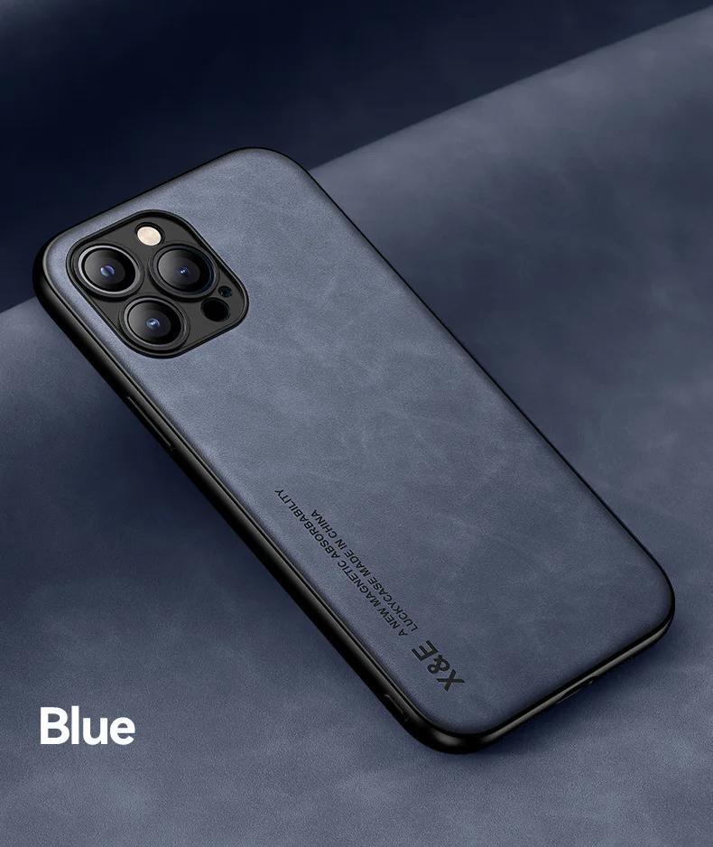 Eingebaute magnetische Autohülle für iPhone 15 Pro Max 14 Plus 13 12 Mini 11 Schutzhülle Halter Schutz Telefon Texturiert Business Vollschutz