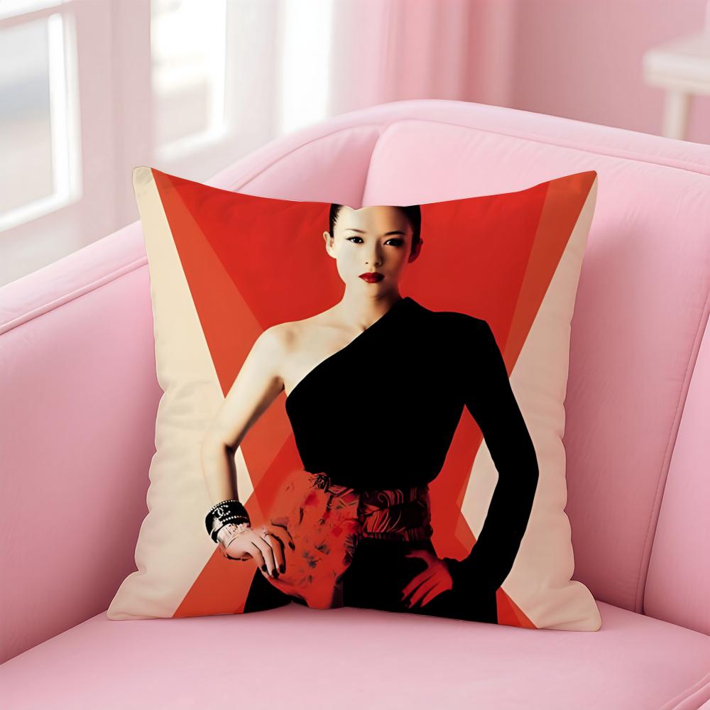 Elegant stars ZZhang Ziyi Cushion Cover Pillow Case Soft Friendly Fabric  Concealed Zipper