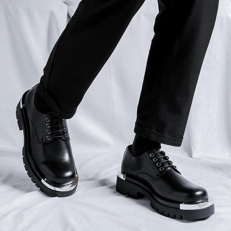 Derby leather shoes men's niche high sense round head heightening iron head men's casual versatile commuter big head leather shoes 8797-R
