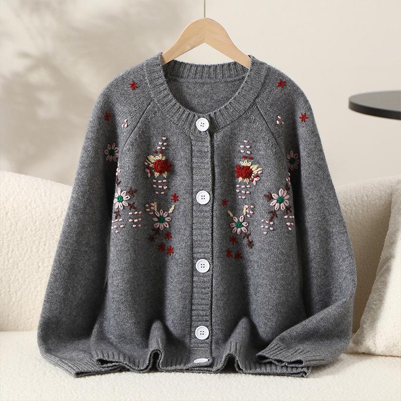 Women's Casual Five-Color Cashmere Blend Cardigan - Round Neck, Single-Breasted Knit Sweater