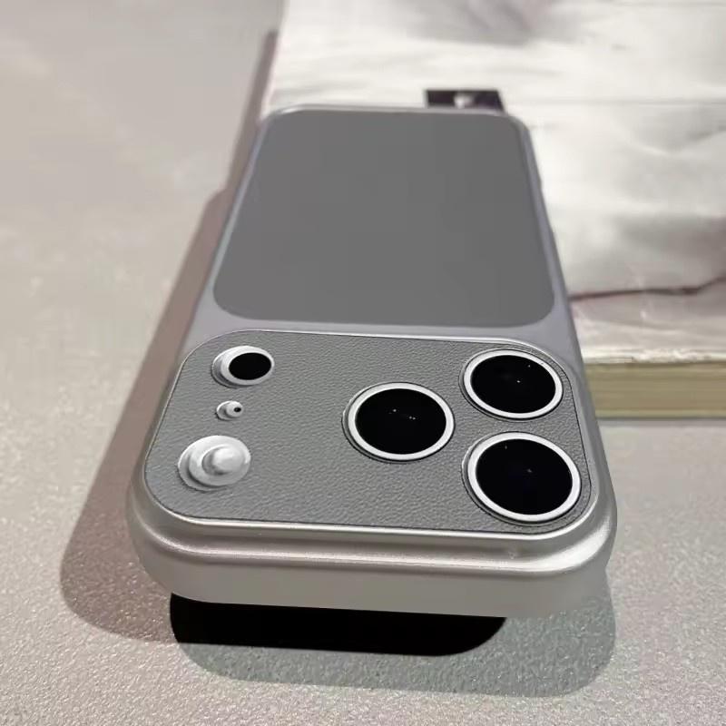 Luxury Leather Texture Hard Large Window Case for iPhone 17 Air 16 15 14 13 Pro Max Plus 17Promax Shockproof Matte Phone Cover