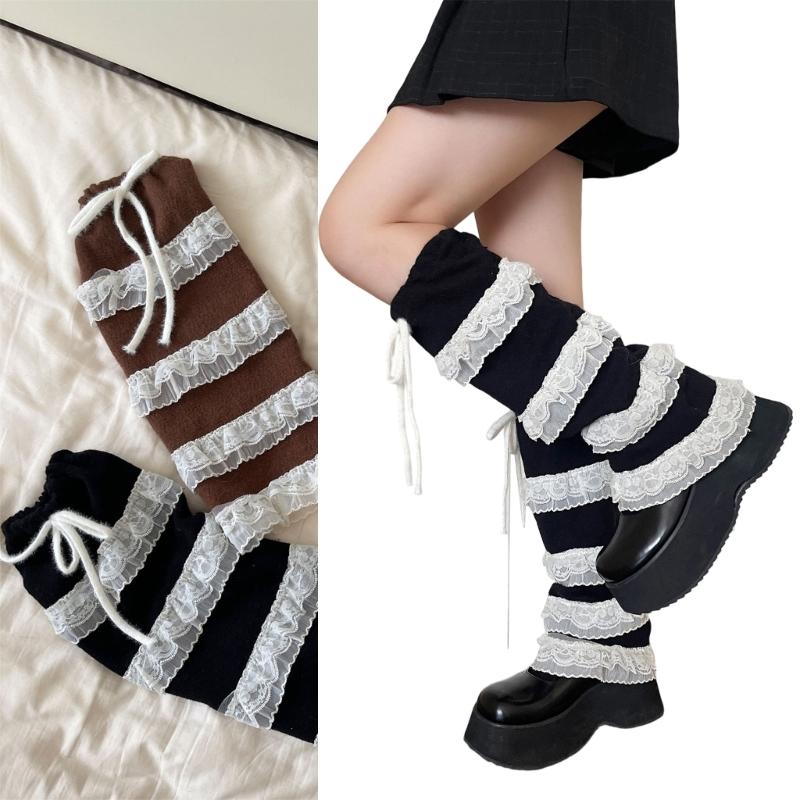 Elegant Ribbon Lace Leg Warmers Breathable Fabric Soft Yarn Stretchy Boot Cover For Homewear And Outfits