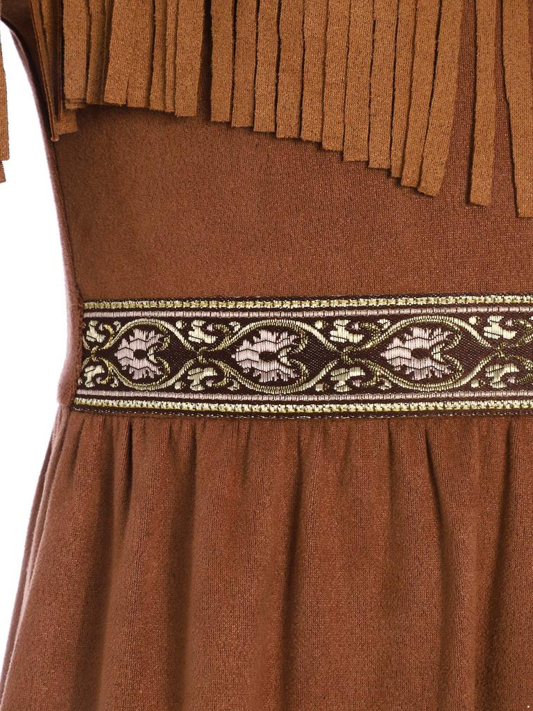 Girls Fringe Hem Dress Double Layer Tassel Decoration Round Neck Short Sleeve Chest Fringes Party Costume