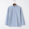 Men’s Chinese Cotton Linen Tang Suit Long Sleeve Frog Button Kung Fu Shirt - Hanfu Zen Meditation Top for Middle-Aged & Elderly (Spring)
