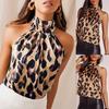 Femei sexy cu imprimeu leopard fără mâneci, fără mâneci, fără spate, cu Halter