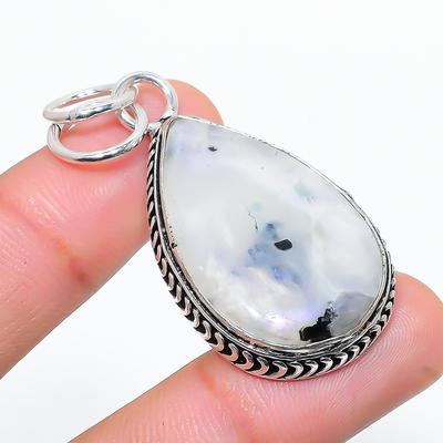Natural Rainbow Moonstone Gemstone 925 Sterling Silver Pendant 2.01" L1d76