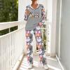 Women's Halloween Print Pajama Set, V-Neck Long Sleeve Hooded Loose Fit Sleepwear with Pockets