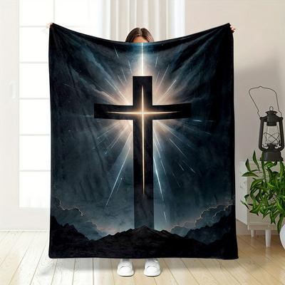 Radiant Cross Blanket  Printed Blanket for Living Room Bed Couch Lunch Break Soft Cozy Blanket for Friend's Festival Gift