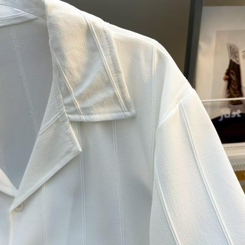 Summer Fashion Turn Down Collar Loose Casual Single Breasted Shirt Male Short Sleeve Solid Cardigan Top Men