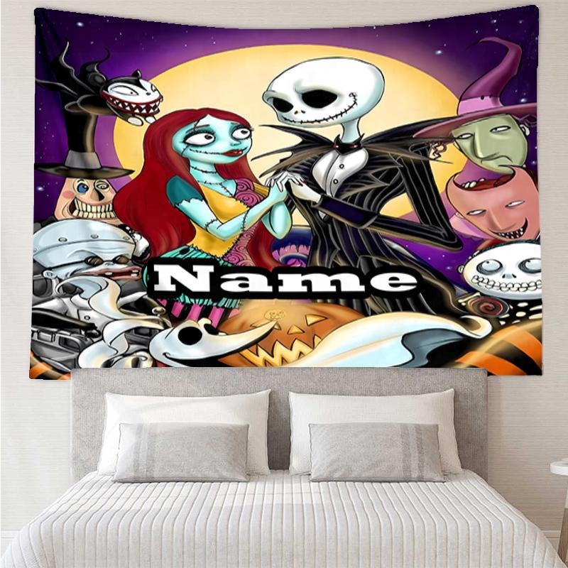 Custom Name The Nightmare Before Christmas Print Tapestry, Backdrop, Easy Setup, Ideal for Bedroom, Office & Living Room, with Aesthetic Wall Hanging