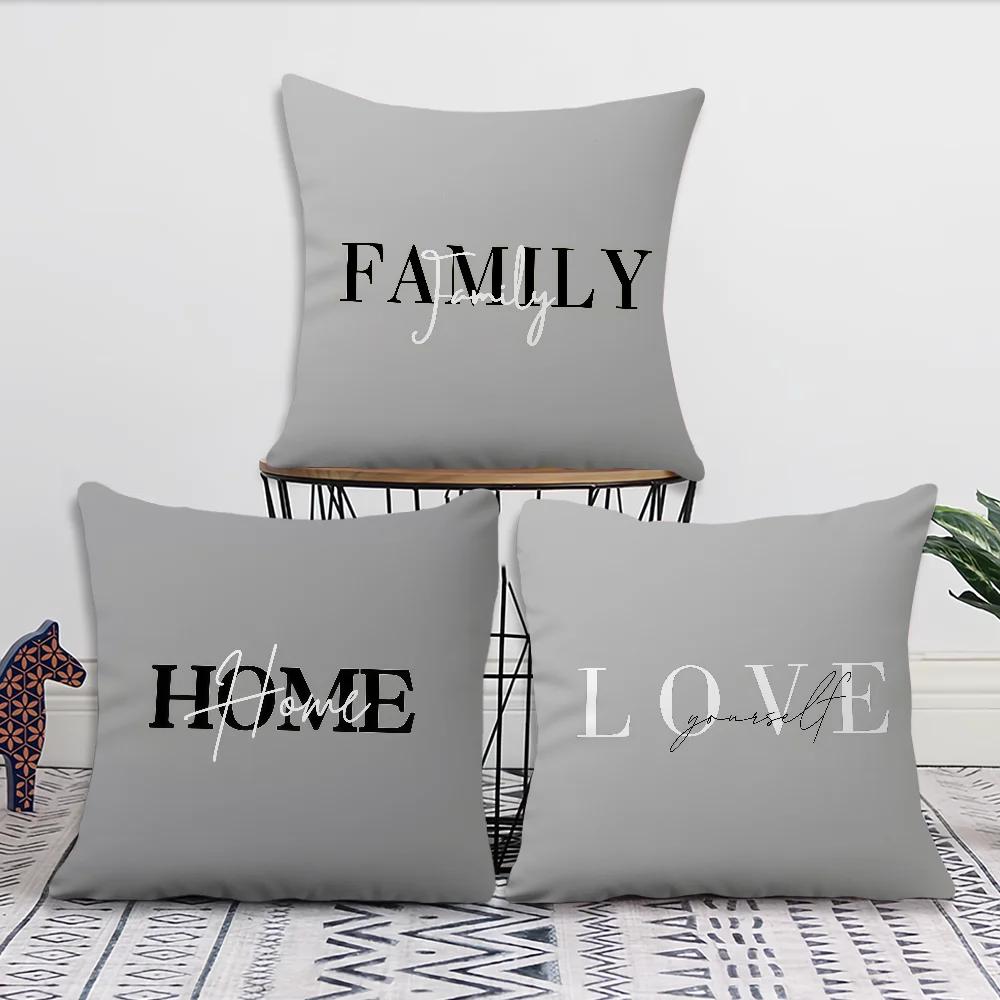 Grey Pillowcases With Home Family Love Motifs Office Car Sofa Bed Cushion Cover Home Bedroom Decoration