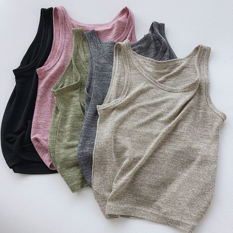 

Very Soft Glutinous Thin Stretch Knitted Small Tank Top Women s Crop Top Short Silm Slim Looking Inner Wear Outer Wear Sports Vest Summer Black (harder than other colors) L