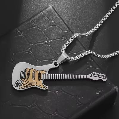 New Fashion Trend Two Color Guitar Pendant Necklace Jewelry Stainless Steel Men and Women