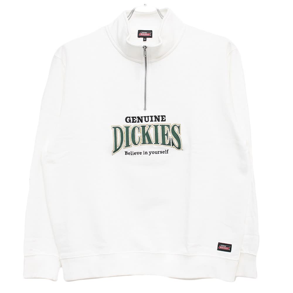 Dickies GENUINE Half-Zip Sweatshirt, Men's, Large Size, Logo Print, Fleece, Stand-Up Sweatshirt, Size 2L, White (09)