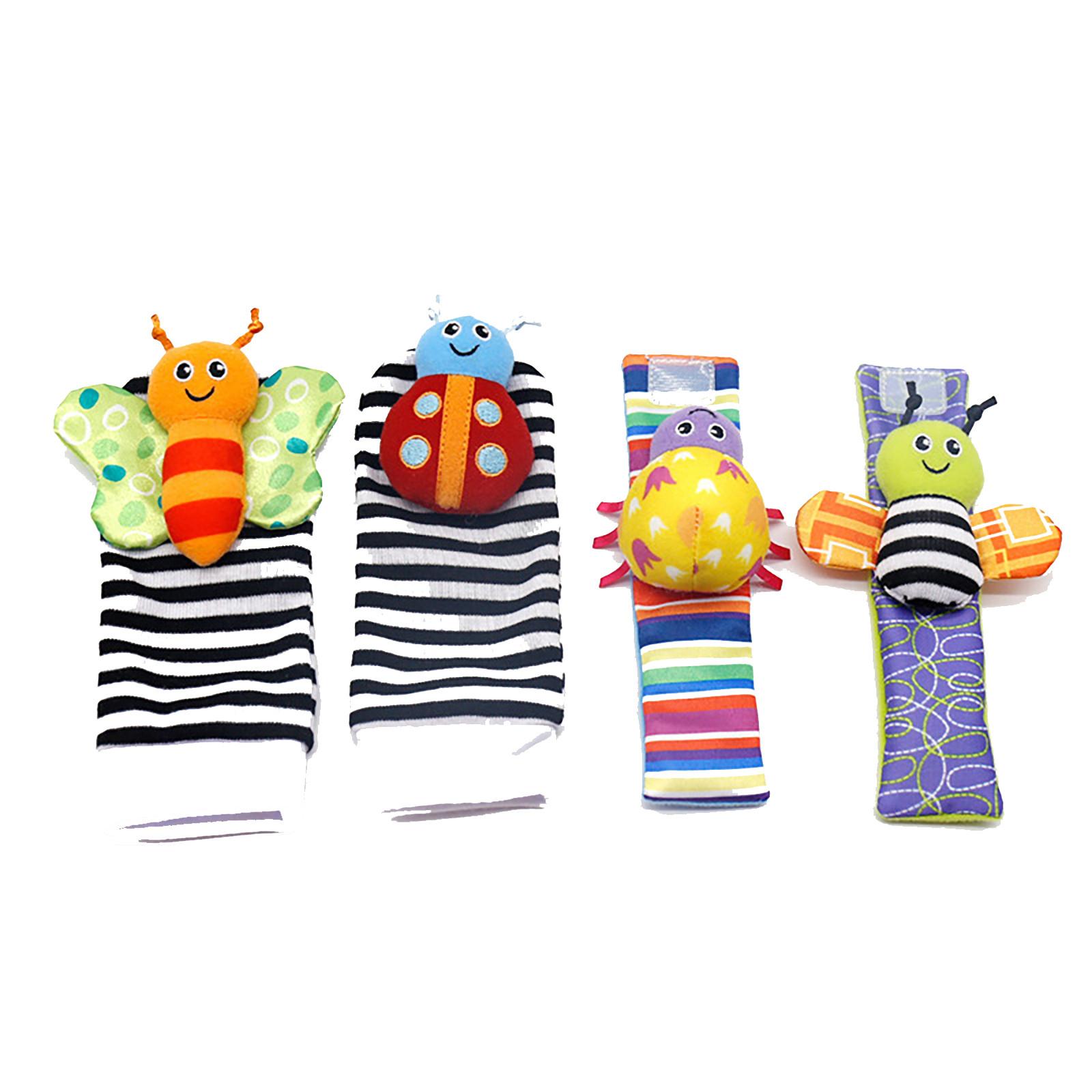

Cute Newborn Baby Animal Socks 4Pcs Set Toys Wrist Rattles And Babies Foot Finder Socks One Size