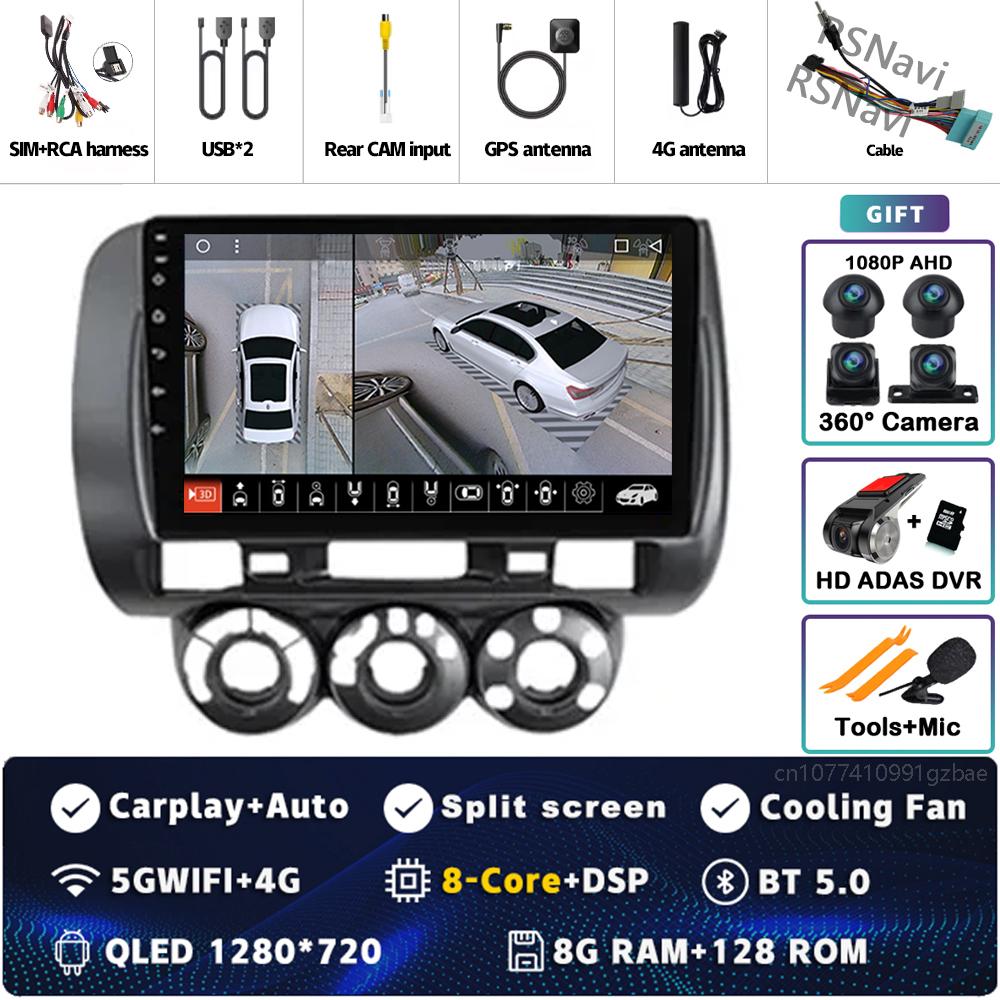 Android 14 Carplay Car Radio For Honda Fit Jazz City 2002 2003 2004 - 2007 Multimedia Video Player Navigation GPS Stereo 2Din BT
