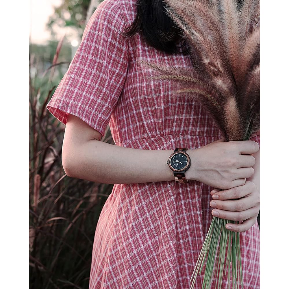 KINGNOW Women's Wooden Quartz Watch Lightweight Stylish Japanese Design Gift for Birthday Anniversary Mother's Day