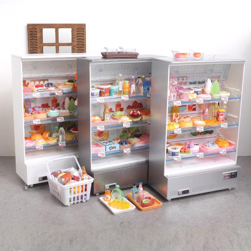 1/12 Scale Dollhouse Miniature Refrigerator Realistic Kitchen Display Furniture with Tiny Food Accessories for Kids Play