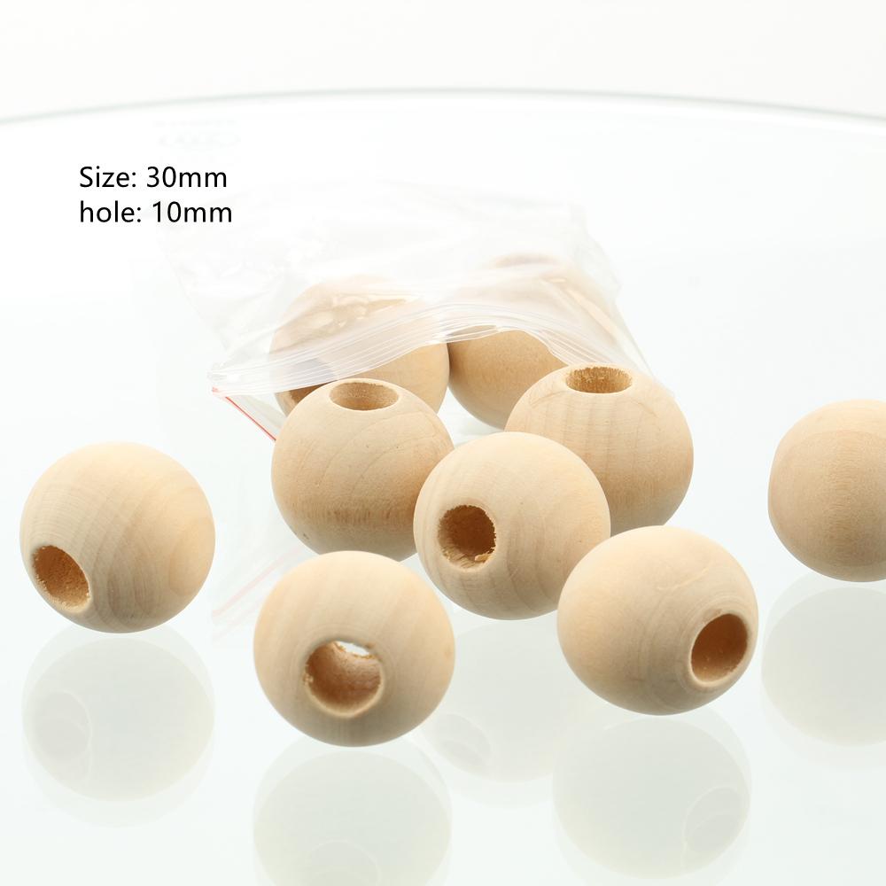 8mm 10mm 12mm 15mm 20mm-50mm Round Natural Wood Loose Big Hole Eco-friendly Beads for DIY Crafts Woodcraft Jewelry Bracelet Making Accessories