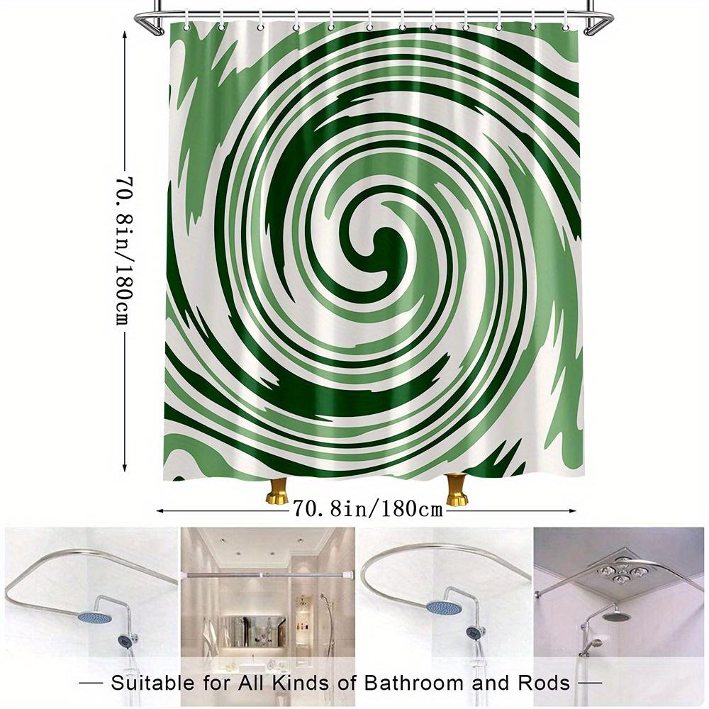1pc Green Spiral Abstract Shower Curtain - Hypnotic Concentric Rings Design, Cream Background, Smooth Flowing Lines, 70.8x70.8in
