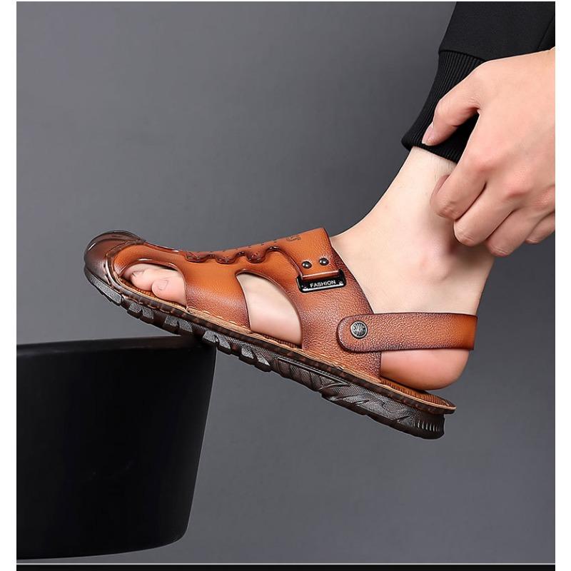 Fashion Fashion Comfortable Men's Sandals Solid Color Open Toe Mens Leather Sandals Summer New Slippers Beach for Male Leather Footwear