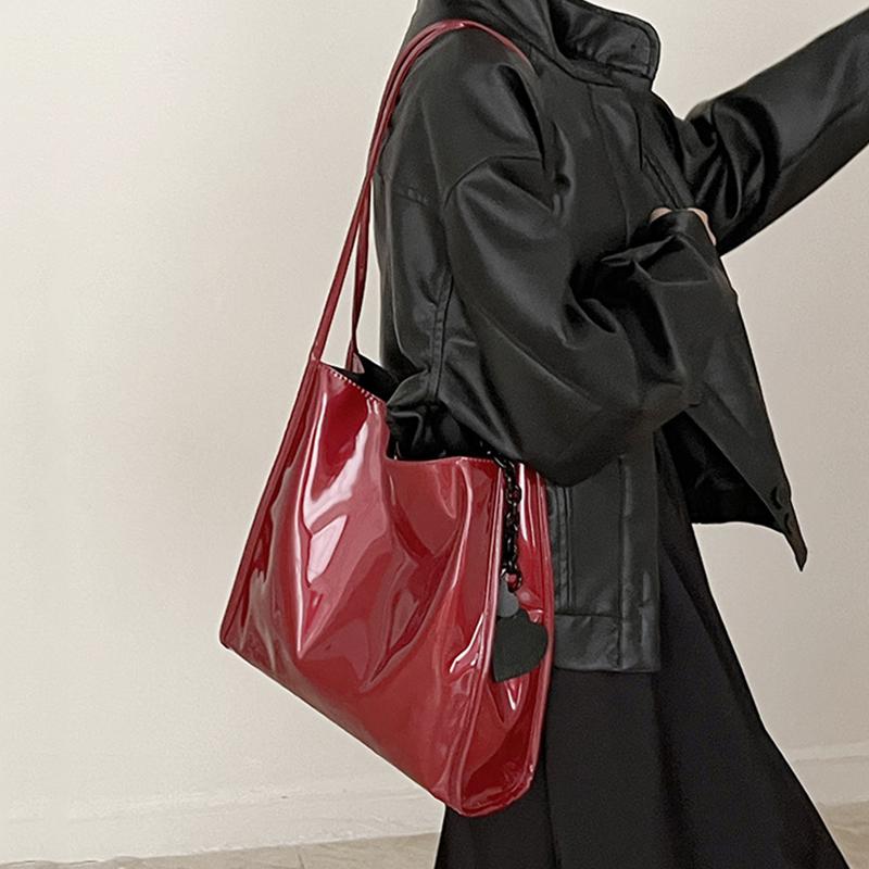 Fashion Patent Leather Women Shoulder Bags Vintage Female Casual Tote Handbags Large Capacity Ladies Shopping Bag