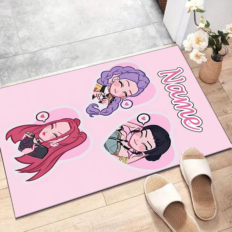 Custom KPop Demon Hunters Mat Personalized Name, Polyester Washable Indoor Entryway Rug, Gift for Christmas, Easter, Thanksgiving Day