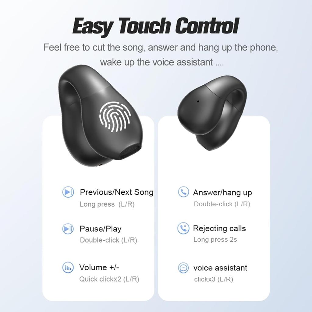 Drahtlose Ohrhörer mit offenem Ohr und Knochenleitung, Ohrhörer mit Ohrmanschette, OWS-Hängekopfhörer, 5.4-Zoll-Bluetooth-Ohrclip