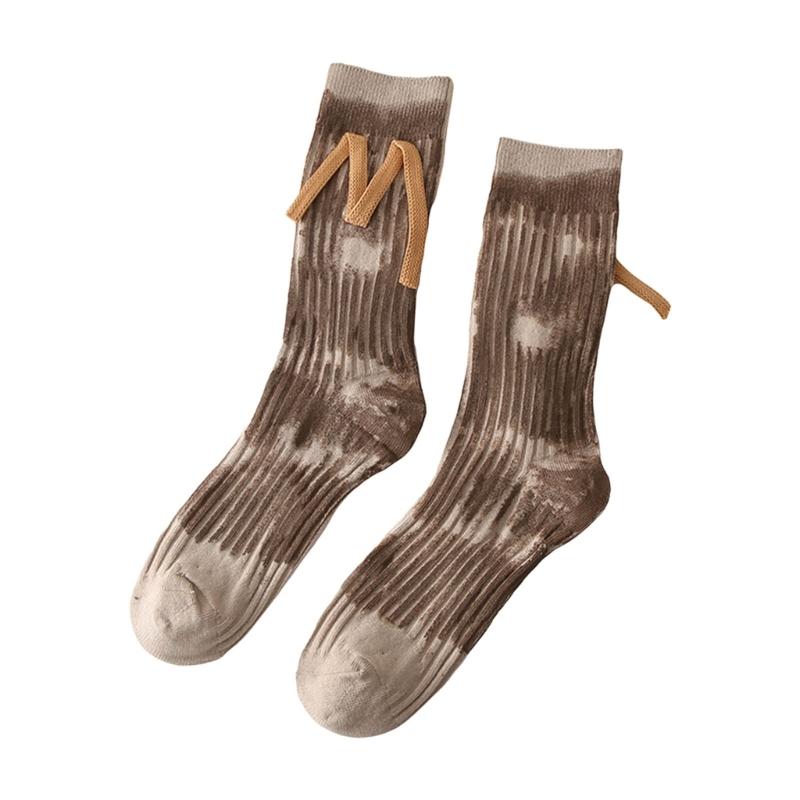 Japanese Women Y2K Graffiti Tie Dye Cotton Crew Socks Harajuku M Letter Ribbed Knit Skateboard Middle Tube Calf Socks