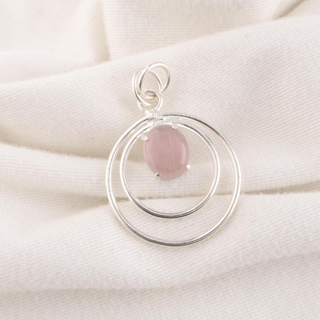 Fioletowy Kamień Kocie Oko Srebro Próby 925 Wisiorek, Ręcznie Robiona Srebrna Biżuteria, Wspaniała Biżuteria z Kamieniem Kocie Oko Na Prezent