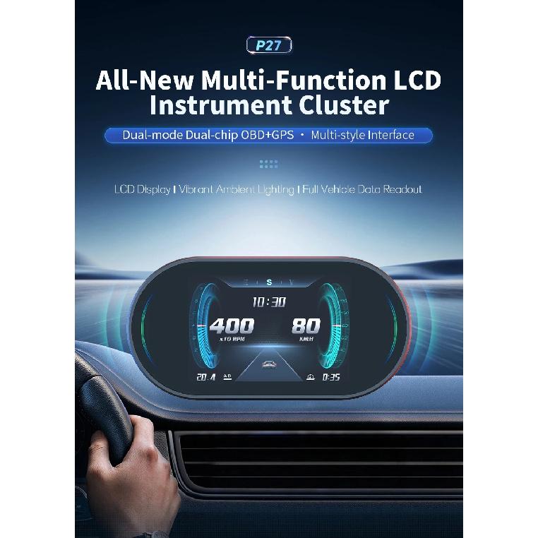 Auto Lcd Cluster OBD2 meter Multi Digital Head Up Display GPS Speed Water Temp Turbo Fuel Consumption Car Accessories HUD P27