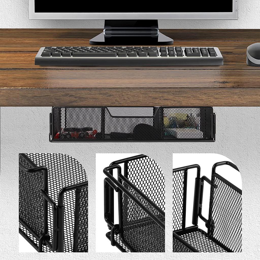 Organizador de escritorio de alambre de hierro negro: Cesta de Almacenamiento Cajón Bajo Mesa