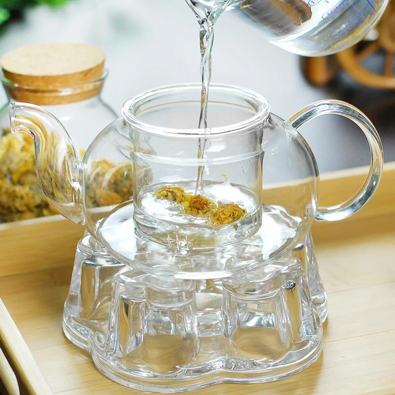 1000 ml hitzebeständige Glas-Teekanne, Glas-Teekanne mit Teesieb, Teeblatt, Kräuter-Kaffeekanne, Tee-Set, praktische Flasche, Blumen-Teetasse