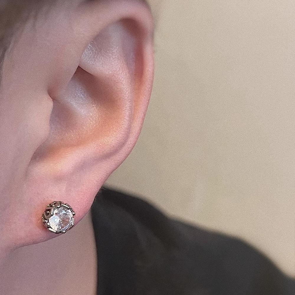 Punk Statement Gothic Titanium Steel Unisex Women Men Black Clear Crystal Zircon Ear Studs Earrings Shiny Piercing Jewelry Gift