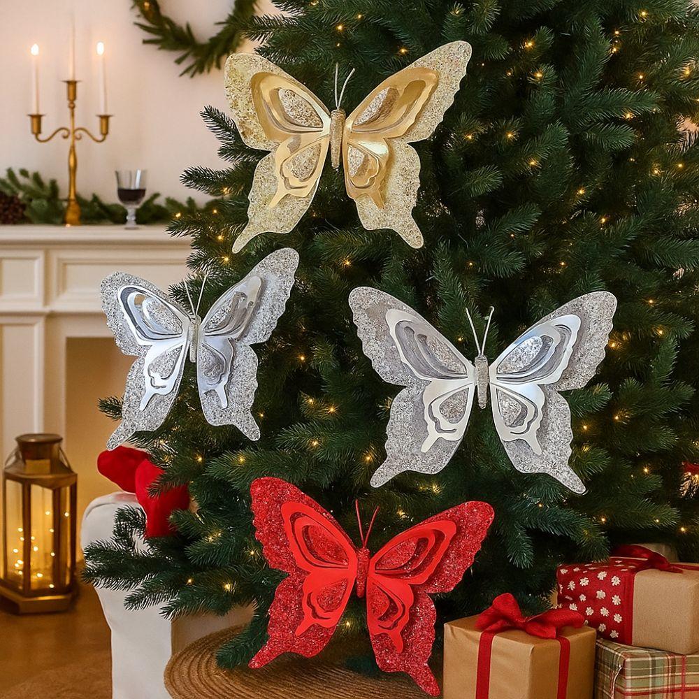 with Clip Christmas Butterfly Pendant Glitter Artificial Butterfly Ornaments  Birthday Party