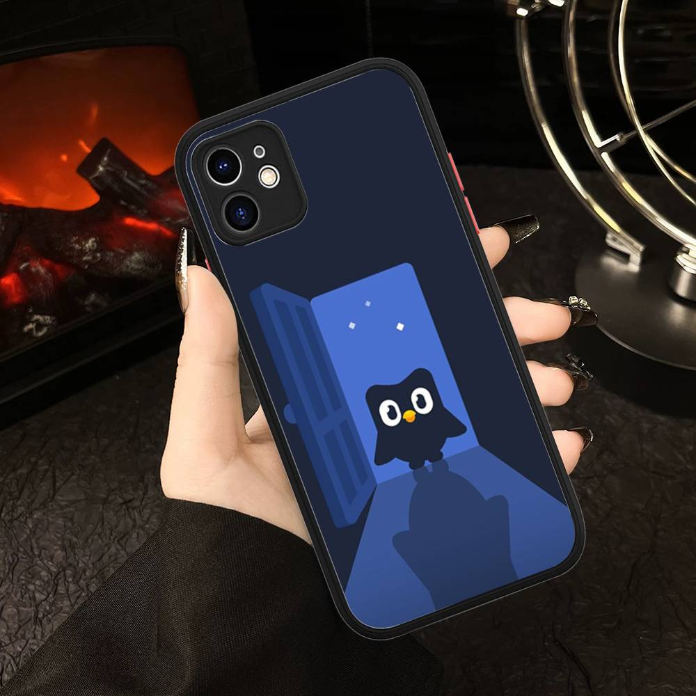 

Popular D-Duolingo Green Owl For IPhone 11 12 13 14 15 16 Pro Max Plus Matte Translucent Phone Cover iphone 11