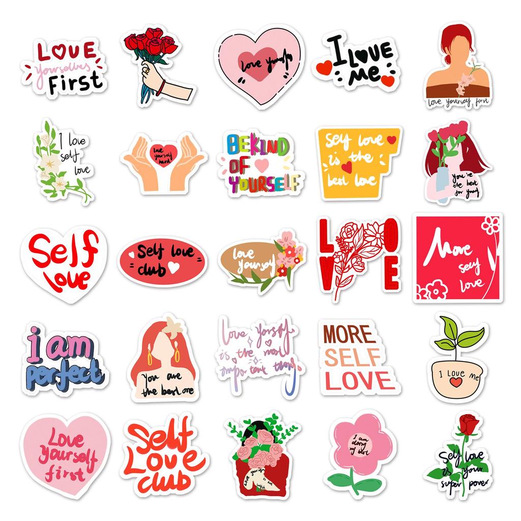 50-Sheet Self-Love Graffiti Stickers: Motivational Phrases, Waterproof DIY Journal & Card Making