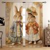 2pcs/set, Easter Rural Rabbit Couple Printed Semi-transparent Curtains, Living Room Game Room Bedroom Multi-scene Polyester