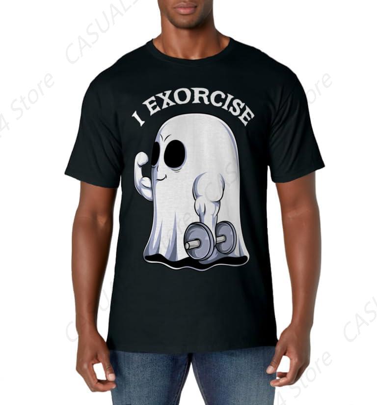 Ghost I Exorcise Funny Gym Exercise Workout Spooky Halloween T-Shirt