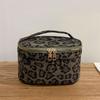 Women Leopard Faux Suede Cosmetic Bag Large Capacity Cosmetics Case Handheld Storage Bag for Wife Girlfriend Mom Gift
